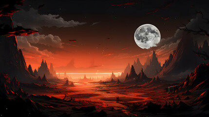 Wall Mural - mars in sky at night background asset game 2d futuristic,generated ai.