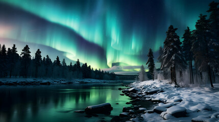 Wall Mural - northern lights photography aurora borealis lapland night landscape,generated ai