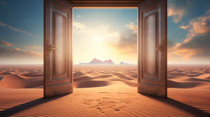 Wall Mural - opened door on desert and start up concept,generated ai