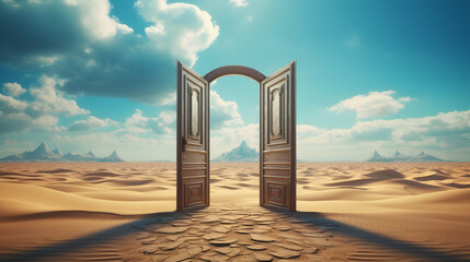 Wall Mural - opened door on desert and start up concept,generated ai