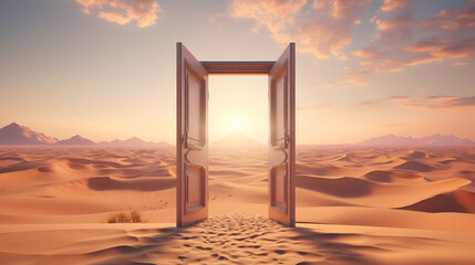 Wall Mural - opened door on desert and start up concept,generated ai