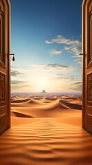 Wall Mural - opened door on desert and start up concept,generated ai