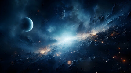Wall Mural - planet earth spin moon orbit space sun beam glow. star open galaxy constellation satellite,generativ