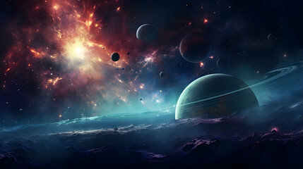 Wall Mural - planets and galaxy, science fiction wallpaper. beauty of deep space. billions of galaxies in the uni