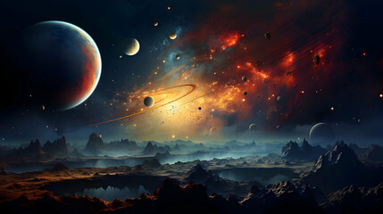 Wall Mural - planets and galaxy, science fiction wallpaper. beauty of deep space. billions of galaxies in the uni