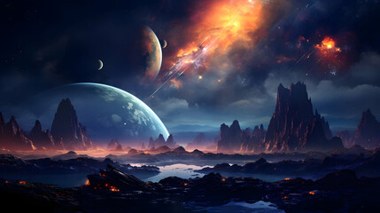 Wall Mural - planets and galaxy, science fiction wallpaper. beauty of deep space. billions of galaxies in the uni