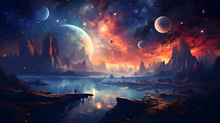 Wall Mural - planets and galaxy, science fiction wallpaper. beauty of deep space. billions of galaxies in the uni