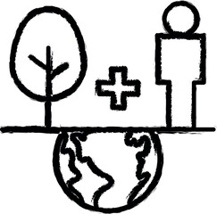Poster - ecology, earth day, balance, tree, human icon grunge style vector