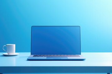Poster - a laptop computer placed on top of a table. suitable for technology-related projects