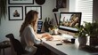 © ArtStage - Digital artist editing a picture at her minimalistic workspace  AI generated illustration