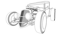 Coloring Page. Line Drawing Of A Car. Classic American Hot Rod In Cartoon Style. A Powerful Car With A Big Engine. Coloring Book For Children.
