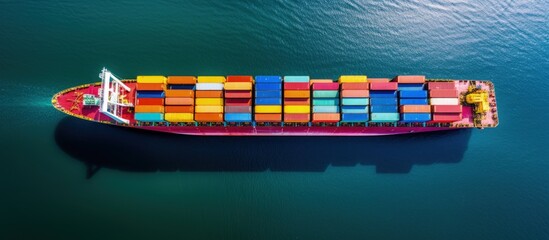 Poster - Ocean freight transportation with cargo container ship in factory harbor for import export providing copy space copy space image