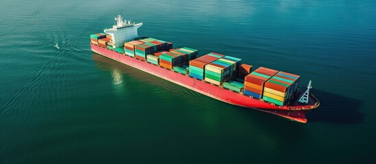 Poster - Ocean freight transportation with cargo container ship in factory harbor for import export providing copy space copy space image