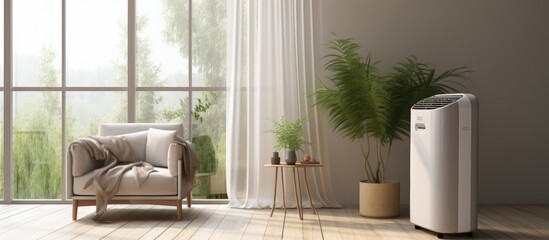 Poster - Modern living rooms often have portable air conditioners or mobile air coolers copy space image