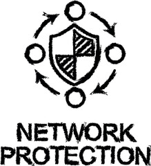 Poster - network protection outline icon grunge style vector