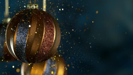 Sticker - Decorative Christmas Balls with Bokeh Lights and Glitters Falling. Super Slow Motion Filmed on High Speed Cinema Camera at 1000 fps.