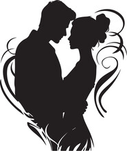 A Silhouette Of A Bride And Groom Kissing