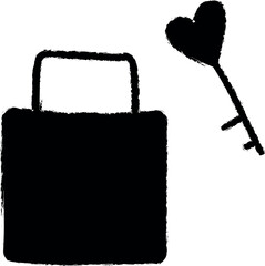 Poster - Valentine's Day, lock, key icon grunge style vector