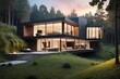 AI generated of a picturesque two-story house perched atop a grassy hillside