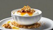 bowl luscious white base greek yogurt dollop honey drizzle granola on white plate on isolated background png generative ai