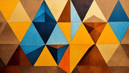 Wall Mural - triangle wallpaper vintage blue yellow orange and brown in the style of digital art techniques geometric shapes
