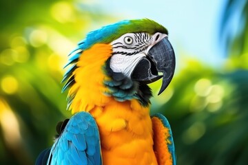 A beautiful blue macaw in free nature.