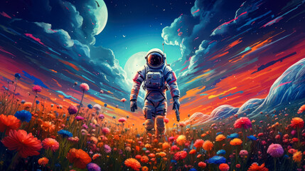 Wall Mural - Astronaut in the field of poppies.