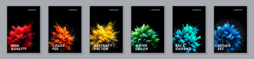 Wall Mural - watercolor booklet colourful cover bundle set with paint splash on black background