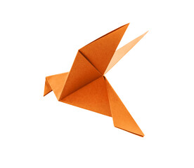 Wall Mural - Orange paper dove origami isolated on a white background