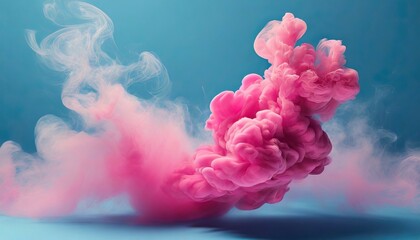 Wall Mural - puffs of pink smoke in front of a blue background stock photo in the style of bold color blobs resin juxtaposed imagery realistic hyper detail