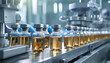 medical vials on production line at pharmaceutical factory pharmaceutical machine working pharmaceutical glass bottles production line