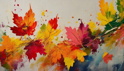 Wall Mural - captivating image of autumn colored paint splatters on a canvas symbolizing autumn leaves falling generative ai