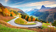 wonderful nature landscape of switzerland vivid autumn scenery of maloja pass switzerland europe amazing serpentine road is a most popular place of travel and outdoor vacations in swiss alps