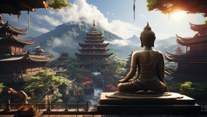 Wall Mural - a traditional buddha statue is sitting