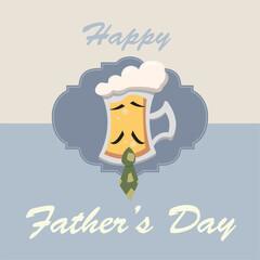 Sticker - Hipster beer character with mustache Father day template Vector