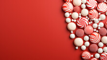 Candy Cane And Lollipop For Party Design On Pink Background Top View Copyspace
