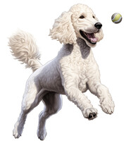 Joyful White Standard Poodle Playing Fetch