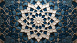 Islamic ornament , persian motiff . 3d ramadan islamic round pattern elements . Geometric circular ornamental arabic symbol . Blue background