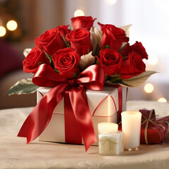 Poster - red rose and gift box