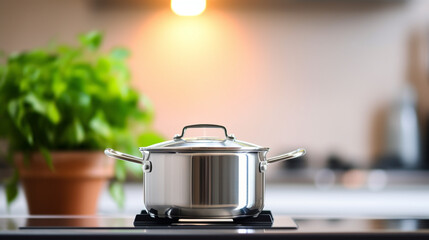 pot on gas stove, stainless pan on the hob, cooking on a gas stove, the cost of gas in Europe