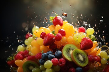 Wall Mural - Appetizing fresh background on the theme of healthy fruits