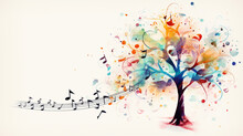 Watercolor Illustration Of Tree With Musical Notes For Audio Media Concepts And Designs Musical Notes. Musical Tree.