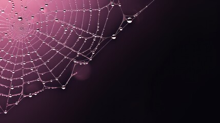 Wall Mural - a close up of a spider web on a purple background with drops of water on the spider's web.