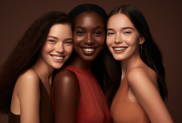 Wall Mural - Portrait of a group young multiracial women standing together