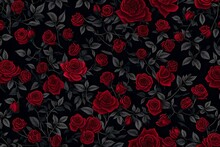 Seamless Pattern With Red Roses, Amidst The Dense, Mysterious Forest, A Dark And Moody Wild Rose Bush Creates A Captivating Background Wallpaper