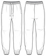 Woven Cargo Joggers Front and Back View. Fashion Flat Sketch Vector Illustration, CAD, Technical Drawing, Flat Drawing, Template, Mockup