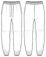 Woven Cargo Joggers Front And Back View. Fashion Flat Sketch Vector Illustration, CAD, Technical Drawing, Flat Drawing, Template, Mockup
