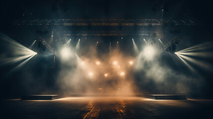 Empty concert stage with smoke background