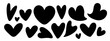 Collection of hearts hand-drawn, free-form hearts  illustrations, Love symbol icon set, love symbol black silhouette heart vector.