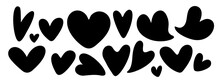 Collection Of Hearts Hand-drawn, Free-form Hearts  Illustrations, Love Symbol Icon Set, Love Symbol Black Silhouette Heart Vector.